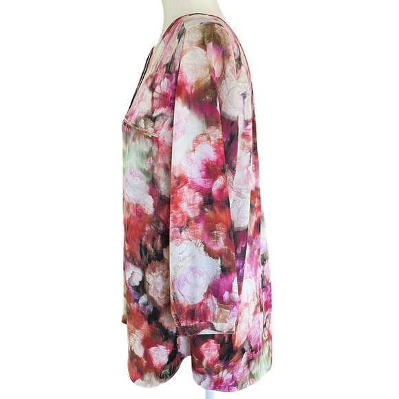 NYDJ Not Your Daughters Jeans Pink Moody Floral Watercolor Blouse Petite L - Picture 3 of 14